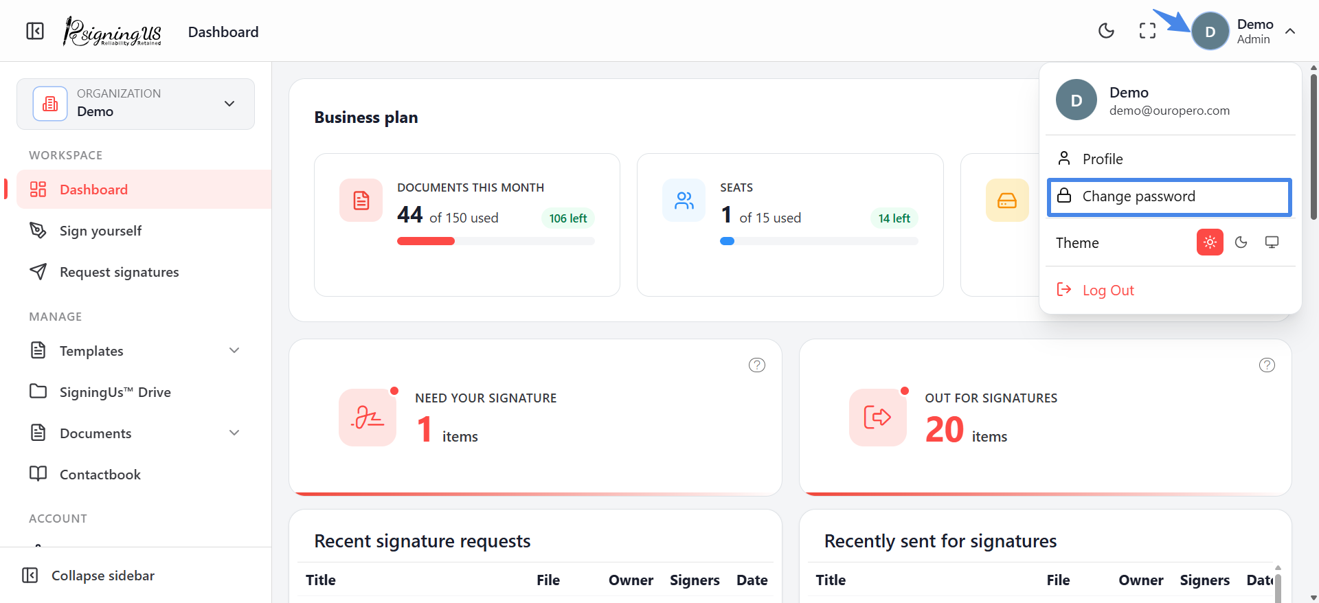 Change Your Password in the SigningUs app