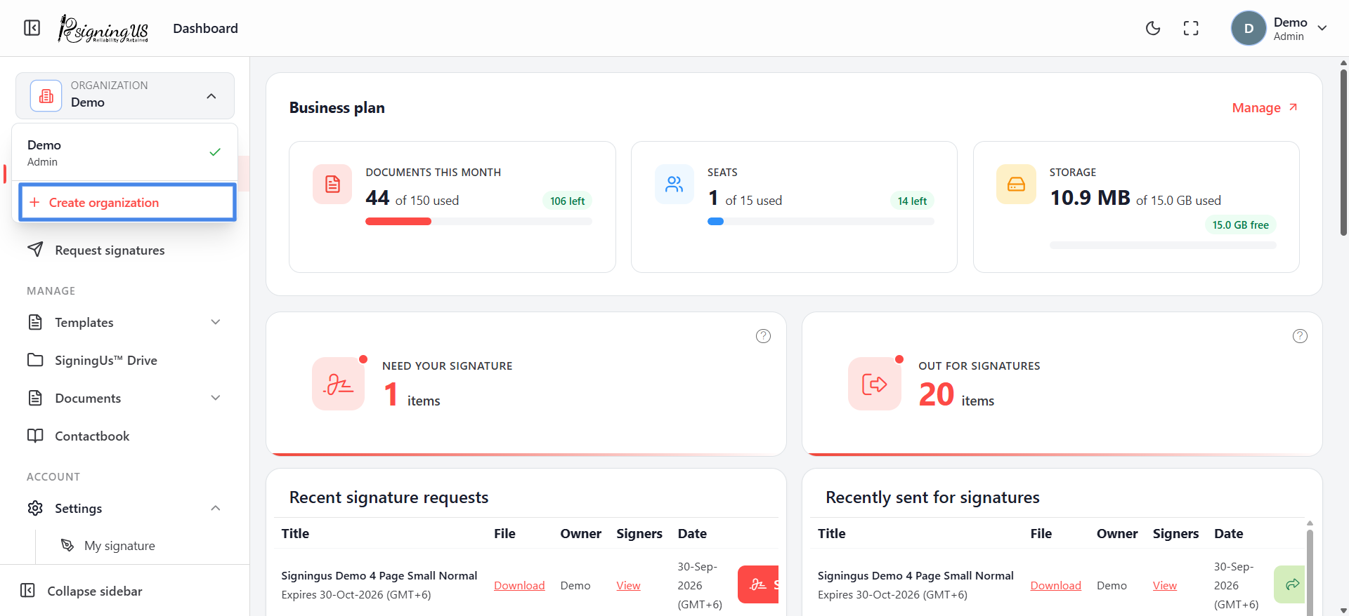 Multiple Organizations in the SigningUs app