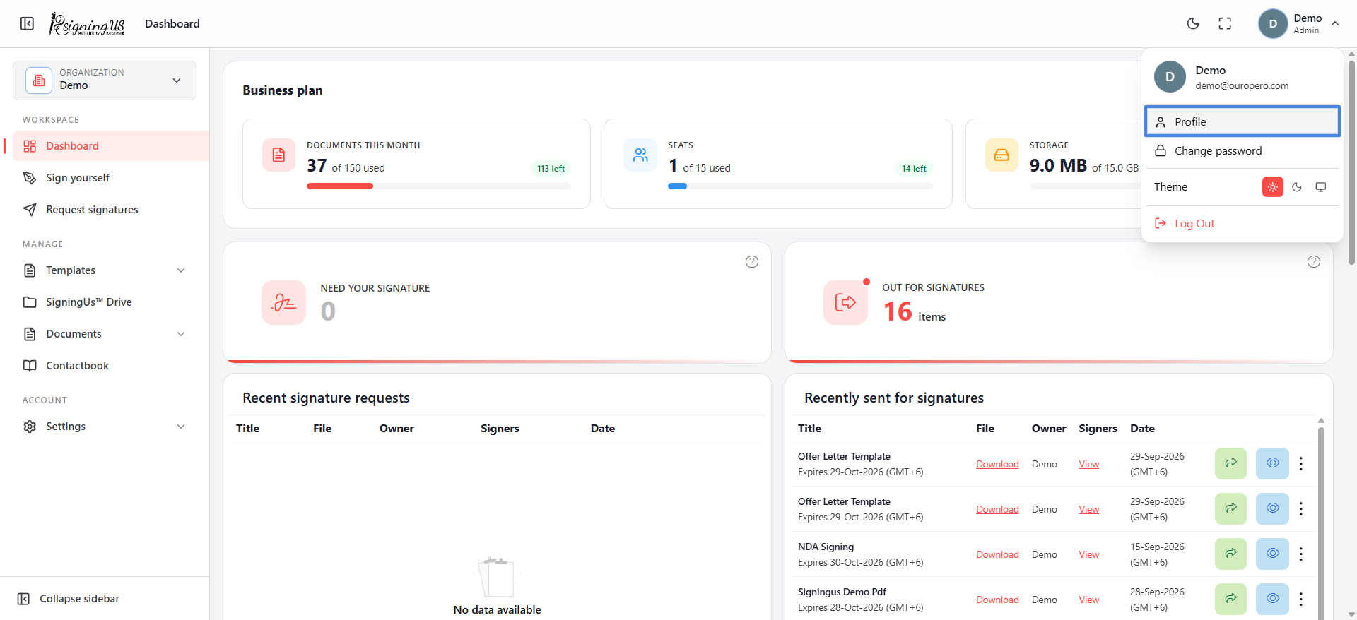 Your Profile in the SigningUs app