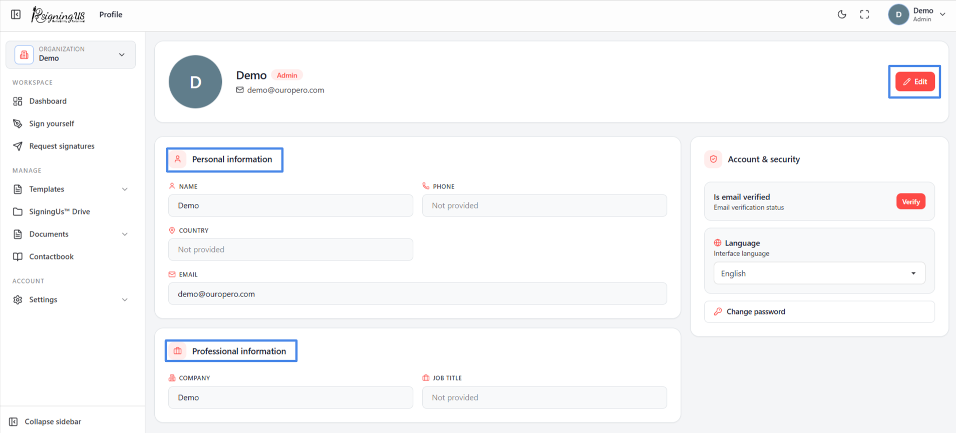 Your Profile in the SigningUs app