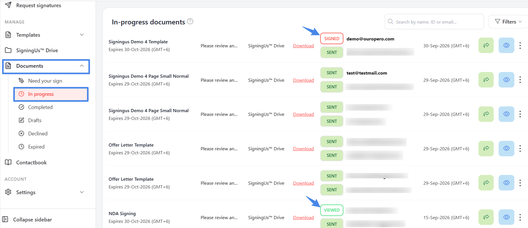 See who has viewed and signed in the SigningUs app