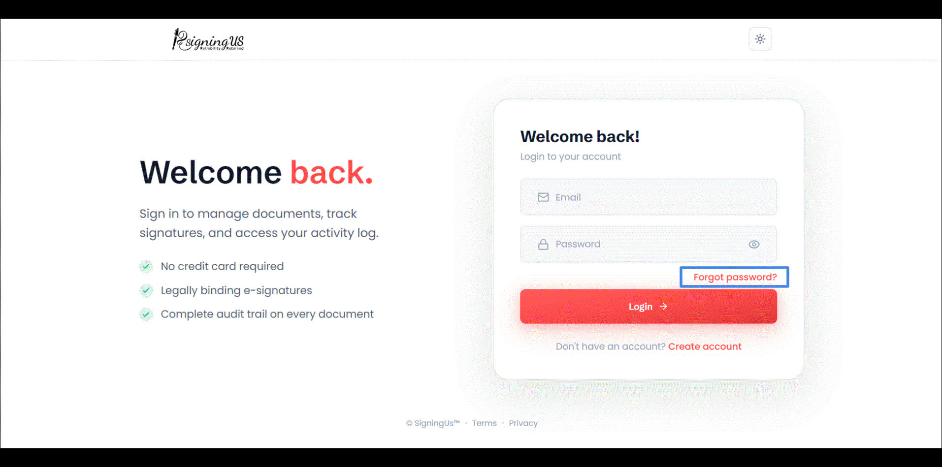 Reset a forgotten password in the SigningUs app