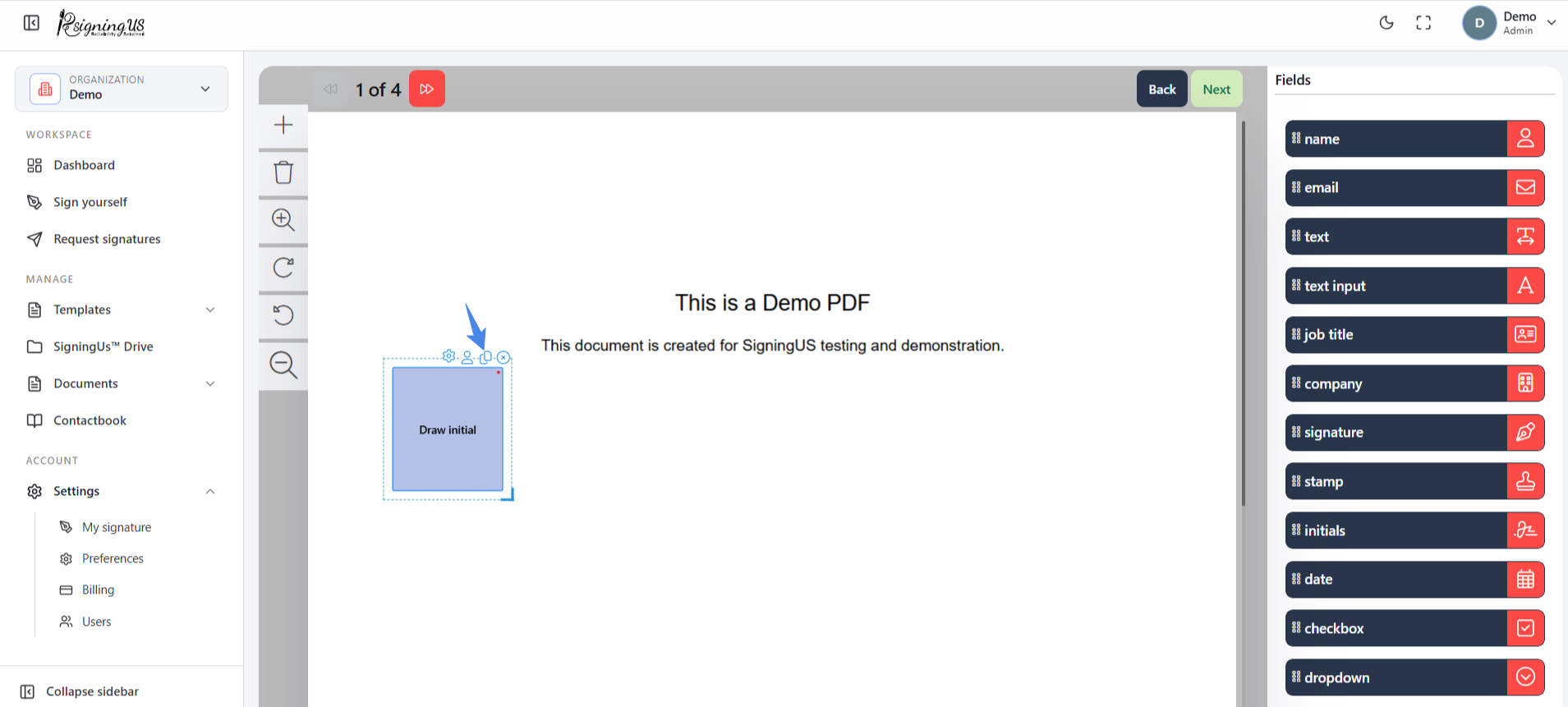 Copy a field to other pages in the SigningUs app