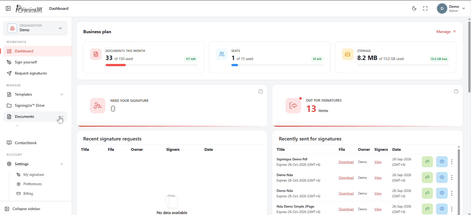 Expiry and extending the deadline in the SigningUs app