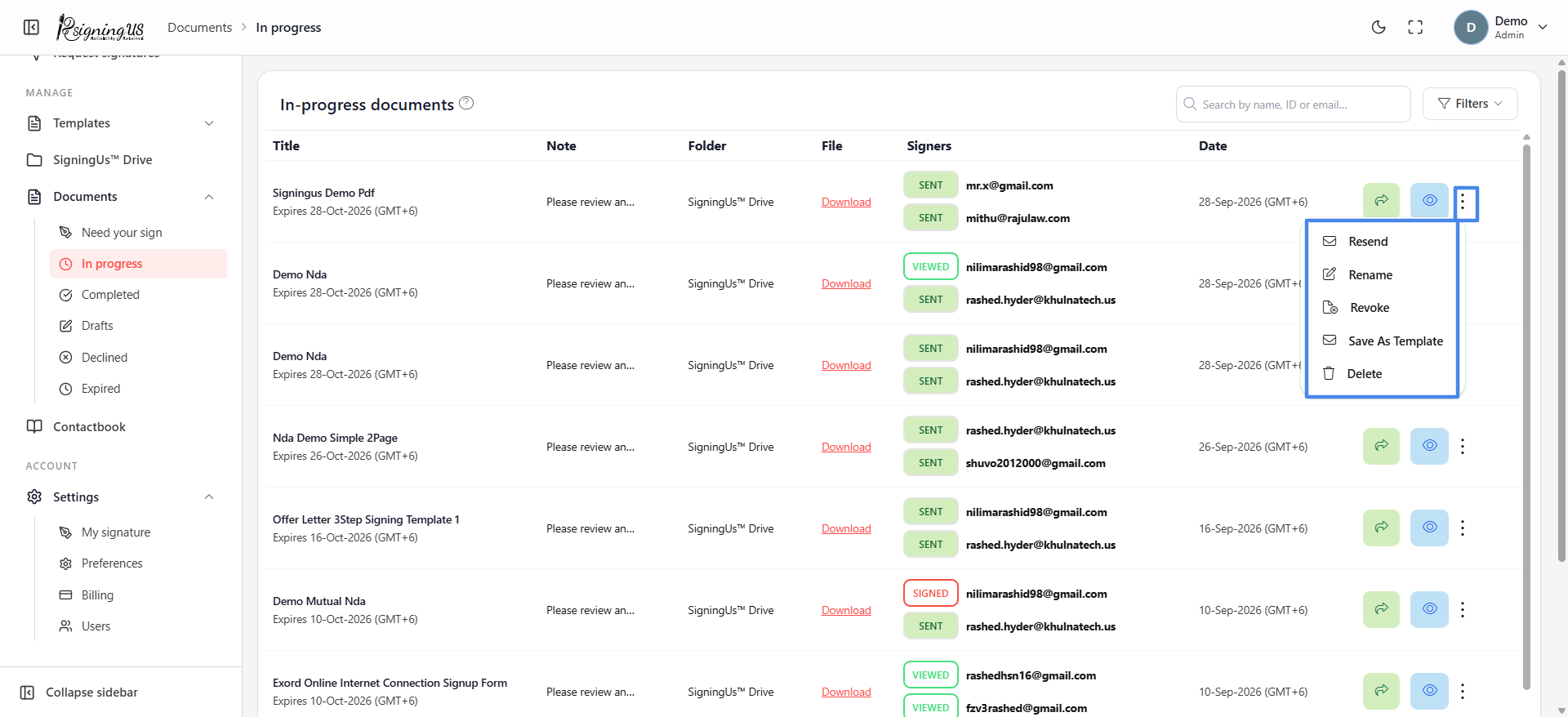 Resend a request in the SigningUs app