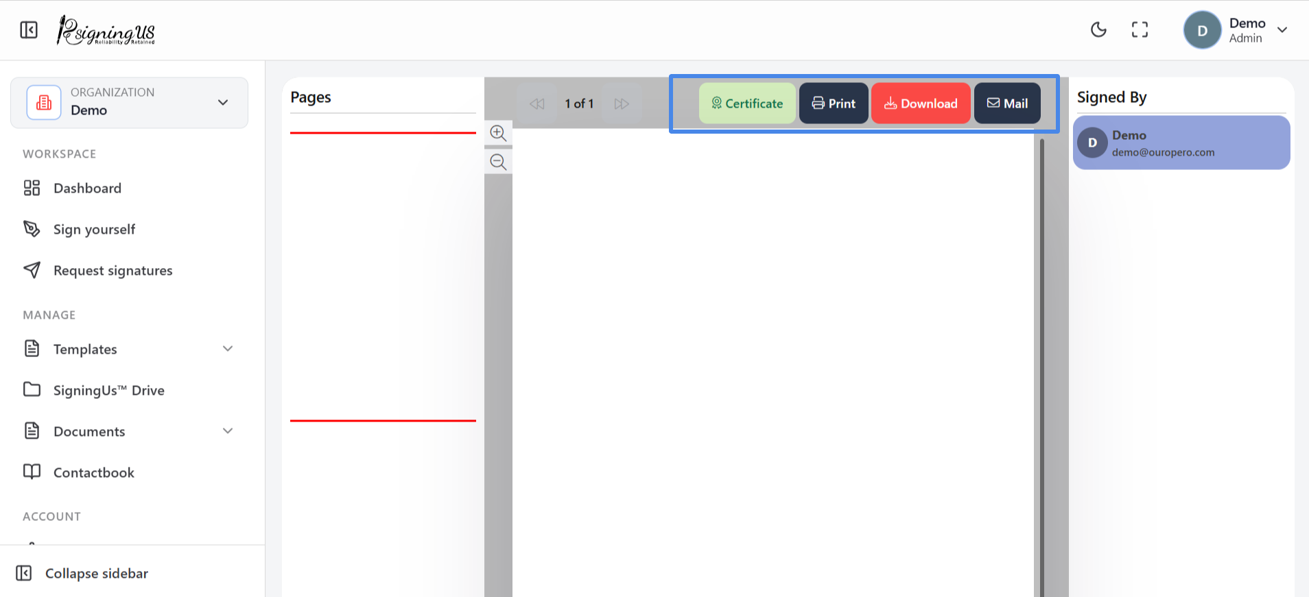 After You Sign in the SigningUs app