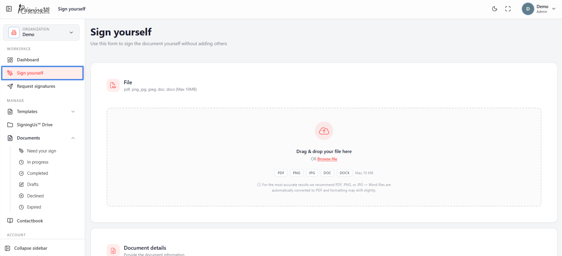 Sign a Document Yourself in the SigningUs app