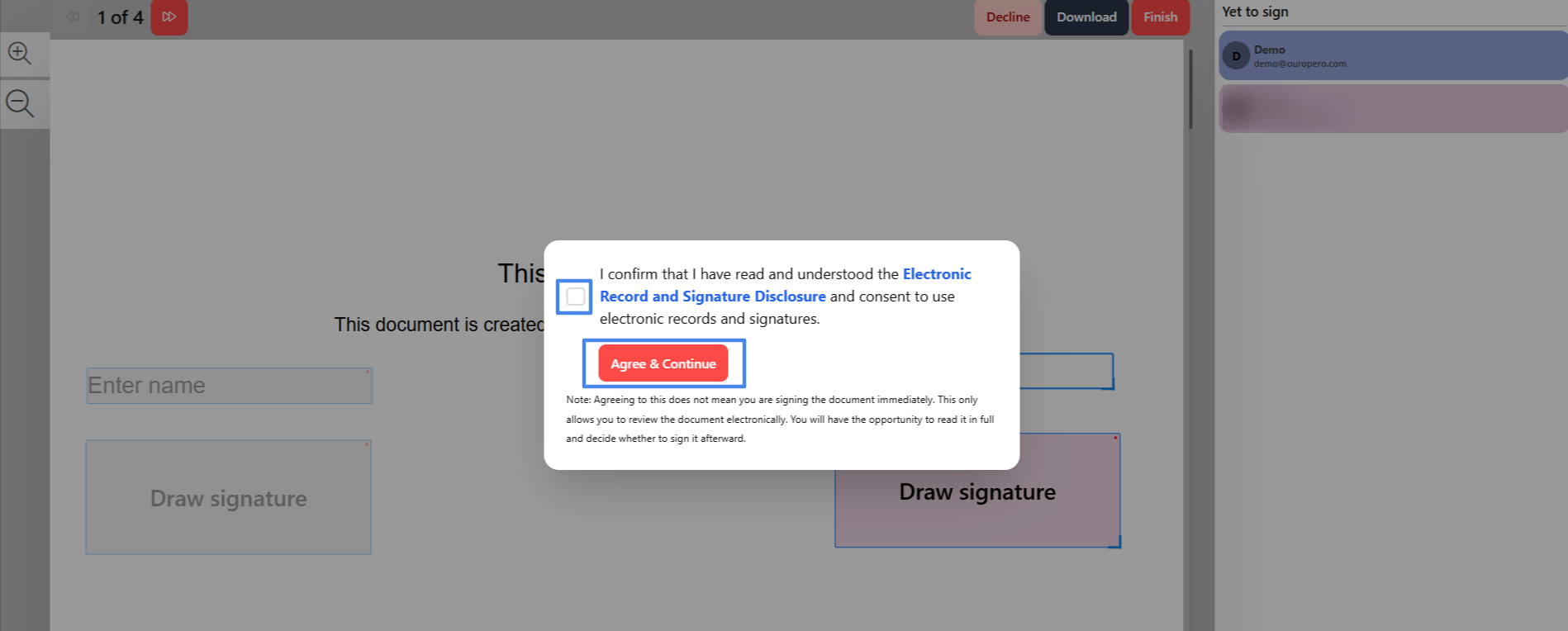 Agree to sign electronically in the SigningUs app