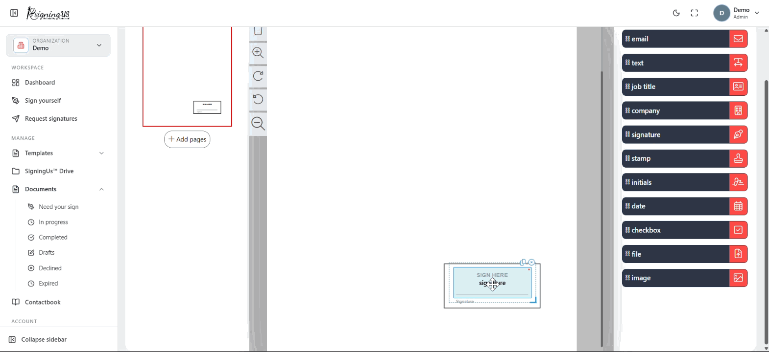 Create your signature in the SigningUs app