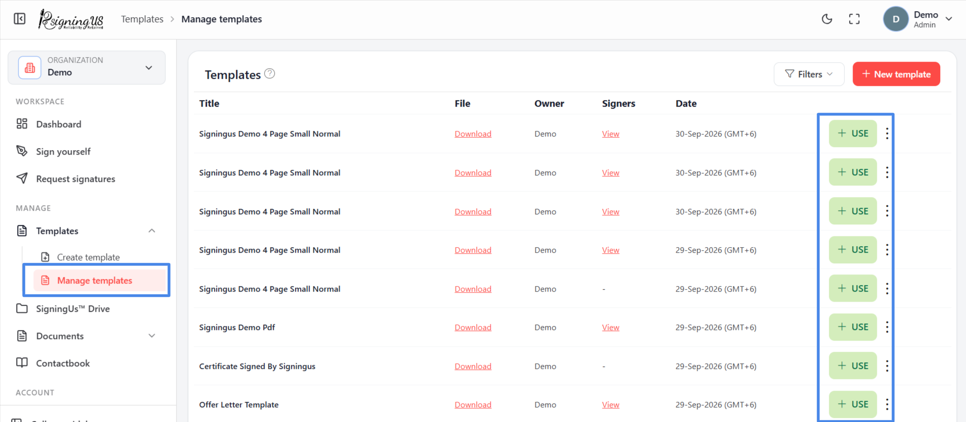 Use a Template in the SigningUs app